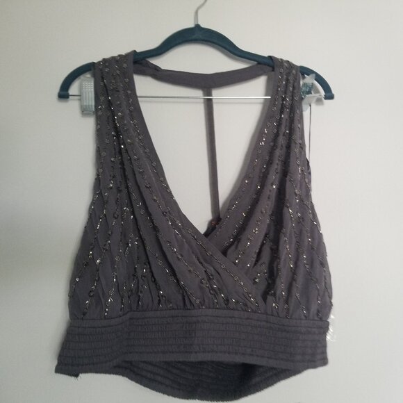 Free People Tops - Free People Floral Beaded Crop Top L NWT